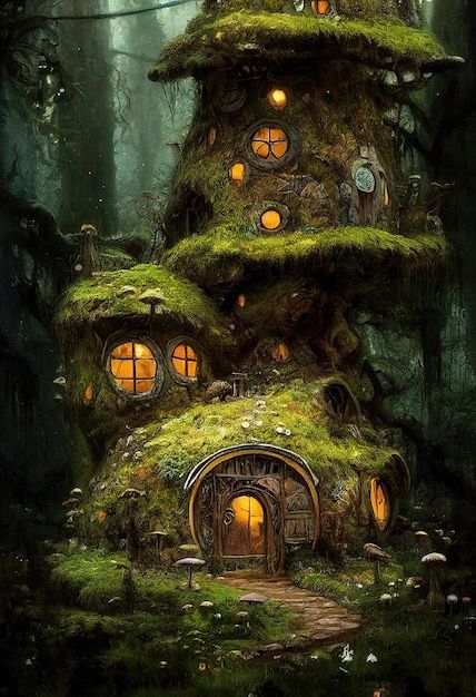 Fairy Tale House, Morning Forest, Fleurs Art Nouveau, Magical House, Magic Forest, Fantasy Homes, Magic Aesthetic, Fantasy Forest, Fantasy House