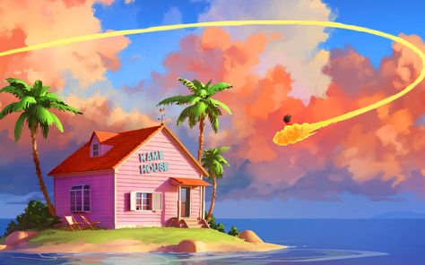 Kami House Dbz, Kame House Wallpaper, Kame House, 1366x768 Wallpaper, Dbz Wallpapers, House Wallpaper, Dragon Ball Tattoo, Dragon Ball Painting, Tapestry Wall Art