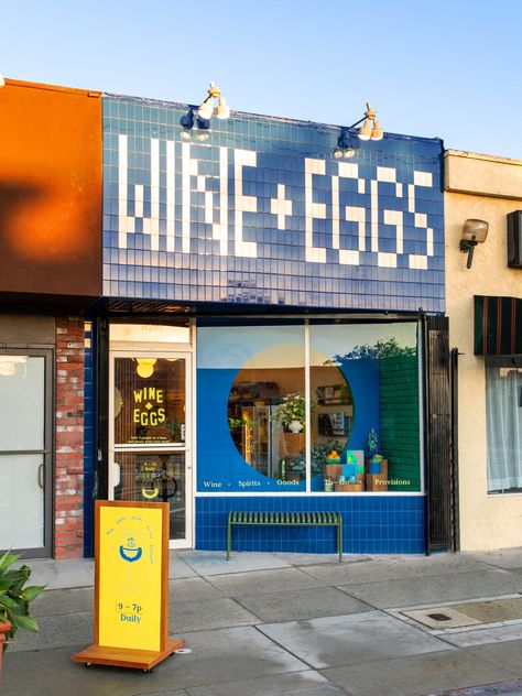 Wine and Eggs is a colourful Los Angeles grocery with a European feel Sing Sing, Sight Unseen, Restaurant Logo, Shop Fronts, Wine Store, Natural Wine, Shop Front, Custom Made Furniture, Tile Work