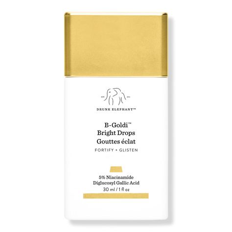 B-Goldi Bright Drops with Niacinamide - B GOLDI GLAZE DROPSBenefitsIlluminates dull skin without sparkle or glitterFades hyperpigmentation, dark spots, and post-breakout marks, improving skins clarityVegan and cruelty-freeFormulated without the Suspicious 6, the six ingredients Drunk Elephant believes are at the root of almost every skin issue (essential oils, drying alcohols, silicones, chemical sunscreens, fragrances/dyes, and SLS)Key Ingredients5% Niacinamide: Aka vitamin B3, niacinamide help Best Retinol Cream, Preppy Makeup, Drunk Elephant Skincare, Mulberry Leaf, Paper Duck, Sephora Skin Care, Chemical Sunscreen, Birthday Wishes For Myself, Perfect Skin Care Routine