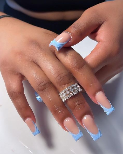 White And Blue French Tip Nails, Blue Nails French Tip, Baby Blue Acrylic Nails, Blue French Tip, Blue Ombre Nails, Cute Pink Nails, Tapered Square Nails, Blue Acrylic Nails, Ombre Acrylic Nails