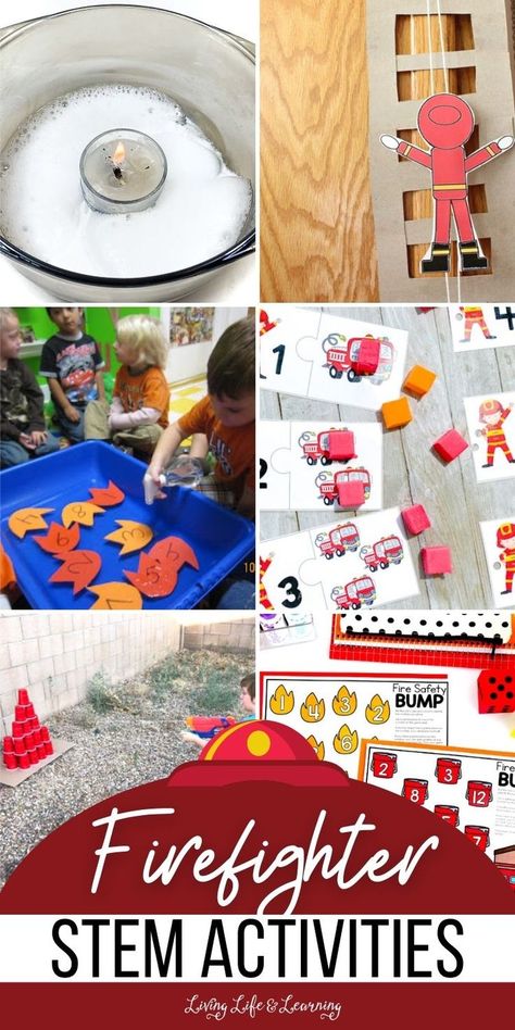 Firefighter STEM Activities Preschool Fire Prevention Crafts, Firefighter Circle Time, Fire Safety Fine Motor For Toddlers, Firefighter Sensory Play, Fire Safety Science Preschool, Pre K Fire Safety Activities, Community Helpers Stem Activities, Fire Safety Activities For Preschoolers, Fire Activities For Preschool