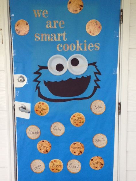 Lookie, lookie, lookie, me sees me has new batch of smart cookies                                                                                                                                                                                 More Summer Door Decorations Classroom, Monster Door Decoration, Summer Door Decorations, Monster Classroom, Monster Door, Classroom Door Displays, Smart Cookies, Classe D'art, Infant Classroom