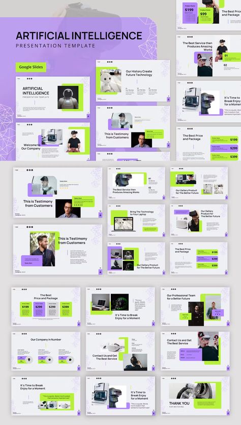 Artificial Intelligence Google Slide Presentation Template - 35 unique creative slides Google Presentation Design, Google Slides Design, Slide Presentation Template, Google Slide Presentation, Google Slides Templates, Interactive Powerpoint, Modern Presentation, Interactive Presentation, Slides Design