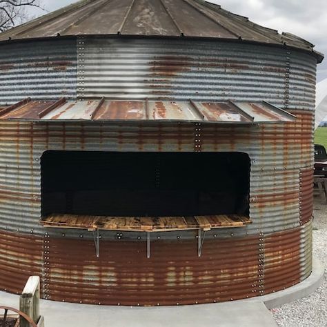 Butcher Block Bar Top, Grain Bin Gazebo, Silo Ideas, Butcher Block Bar, Silo Bar, Bin Bar, Bin Gazebo, Grain Bin House, Custom Butcher Block