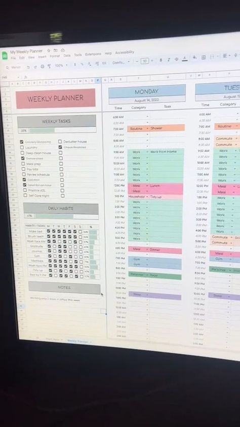 Stay organized and productive with our Weekly Planner! This Google Sheets template is perfect for keeping track of your weekly tasks, daily habits, to-do lists, and schedule. With time blocking for each day of the week, you can easily plan out your day and ensure that you're making the most of your time. The daily habits tracker allows you to monitor your progress towards your goals, while the task tracker and to-do list keep you on top of your assignments and deadlines. Blog Content Calendar, Microsoft Excel Tutorial, To Do Planner, Planner Essential, Digital Organization, Excel Tutorials, Content Calendar, Weekly Planner Template, Financial Life Hacks