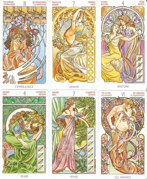 Art Nouveau Fashion, Art Nouveau Tattoo, Nouveau Tattoo, Tarot Card Tattoo, Mucha Art, Alfons Mucha, Art Nouveau Illustration, 카드 디자인, Tarot Cards Art