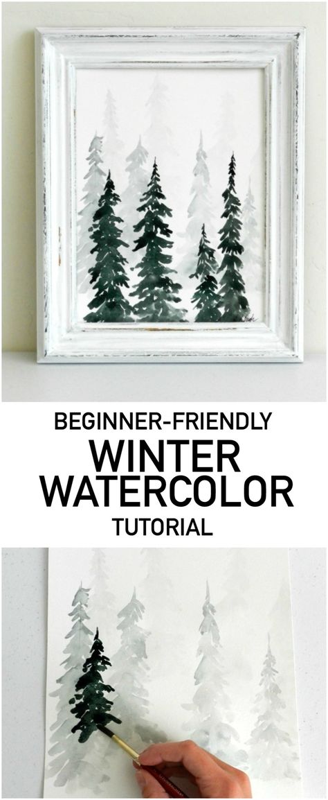 Pine Watercolor, Painting Trees, Watercolor Winter, Winter Watercolor, Forest Painting, 수채화 그림, Pine Forest, Watercolour Tutorials, Watercolor Inspiration