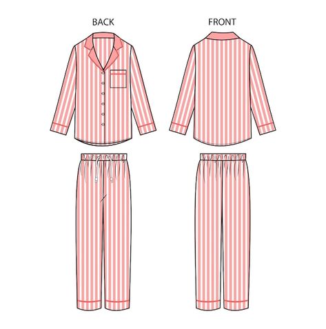 Vector set pajama front and back view. s... | Premium Vector #Freepik #vector #clothing #fashion-clothes #clothing-template #fashion Dress Vector, Vista Frontal, Flat Drawings, Loungewear Fashion, Kaftan Designs, ص�فحات التلوين, One Piece Clothing, Pajama Outfits, Fashion Sketchbook