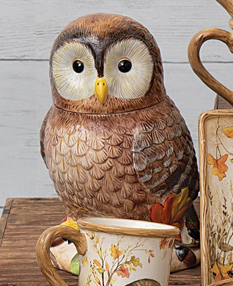 Autumn Wildlife Owl Cookie Jar Owl Cookie Jar, Owl Kitchen, Owl Cookies, Black Forest Decor, Pasta Bowl Set, Forest Decor, Cookie Jars Vintage, Fall Cookies, Kitchen Dinnerware