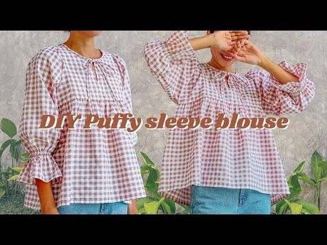 (1777) DIY PUFFY SLEEVE BLOUSE | Beginner friendly sewing tutorial in step by step - YouTube Puffy Shirt Pattern, Blouse Diy Pattern, Puffy Sleeves Pattern, Ruffle Sleeve Top Pattern, Diy Puff Sleeves, Diy Winter Clothes, Smock Dress Pattern, Knit Gifts, Coats For Winter