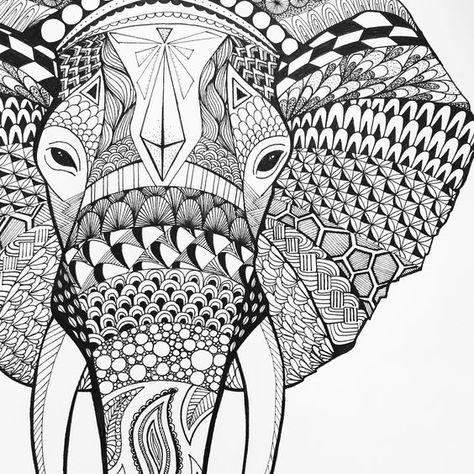 49 Zentangle Animals: Inspiration to Get Started Tangling · Craftwhack Zentangle Animals, Intricate Designs, Elephant, Black And White, Animals, White, Black, Art