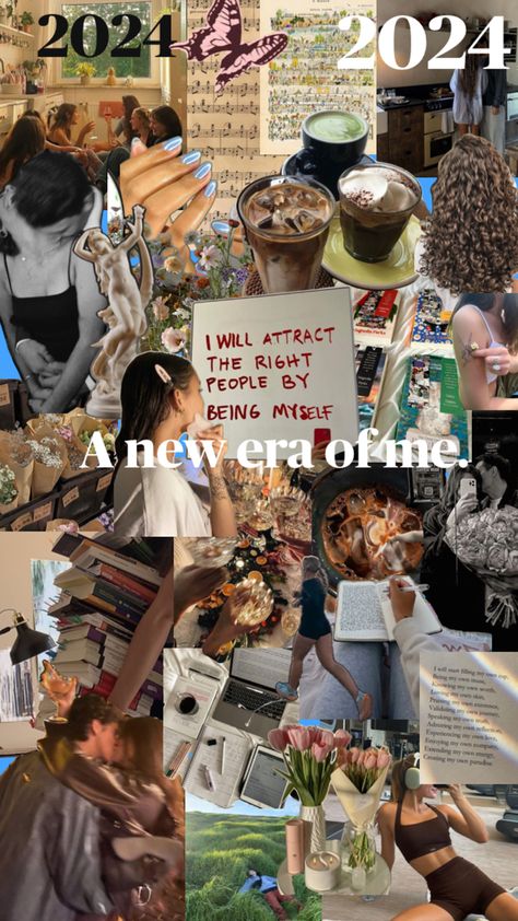 New Year Collage, A New Era Of Me, Me Poster, New Year Resolution, Life Binder, 2024 Trends, Be Better, Beauty Nails, New Era