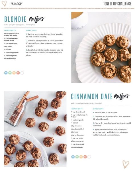 Tone It Up Recipes, Snack Muffins, Muffins Cinnamon, Tiu Recipes, Recipes Muffins, Date Muffins, Coconut Oil Spray, Nutrition Plan, Healthy Recipies