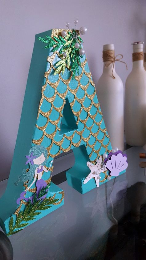 Mermaid letter for a birthday or a shower. Mermaid Decorations, Lila Party, Ariel Birthday Party, Birthday Party Diy, Mermaid Birthday Party Decorations, Mermaid Theme Birthday Party, 50th Birthday Party Decorations, Ariel Birthday, Mermaid Party Decorations