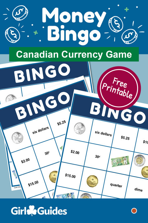 Test your money knowledge! Kids will practise the names and amounts of Canadian bills and coins in this bingo-style game. Money Knowledge, Money Games For Kids, Girl Guides Of Canada, Money Bingo, Canadian Currency, Badges Ideas, Money Sense, Canadian Money, Meeting Ideas