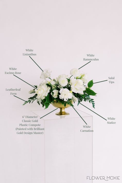 Emerald and cream wedding color palette. Build your own bouquets, centerpieces, ceremony arrangements, and more with Flower Moxie's DIY flowers and instruction. Get inspired by our DIY wedding flower packages! Mix & match flowers to achieve the look you want or let us put together a custom flower package for you! Flower Moxie's wholesale wedding flower packages are perfect for the DIY bride planning a budget wedding. Shop our selection of bulk wedding flower packages today! Fall Wedding Flowers November White, Greenery Cake Wedding, Green And White Flower Arrangements, Greenery With White Flowers, Types Of Greenery, Leatherleaf Fern, White Statice, Statice Flower, Cream Wedding Colors