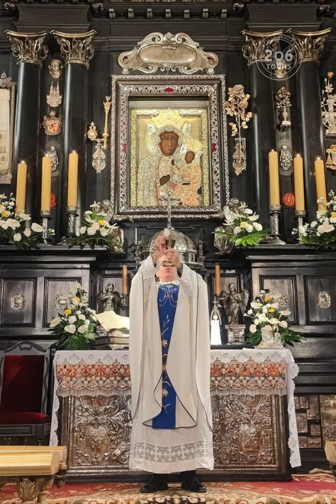 Celebrating Holy Mass at Jasna Gora Monastery which is home to the beloved icon of the Black Madonna, also known as Our Lady of Czestochowa. This is a beloved Catholic shrine that is revered by countless pilgrims. Visit Poland on this 9 day pilgrimage with 206 Tours! Our Lady Of Czestochowa Poland, Our Lady Of Czestochowa, Black Madonna, Visit Poland, Catholic Priest, Blessed Virgin, Blessed Virgin Mary, Left Behind, Catholic Faith