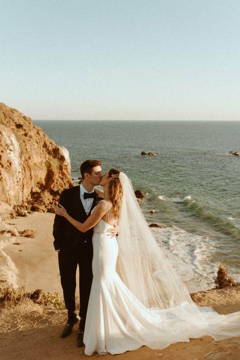 Malibu Airbnb Elopement | El Matador Beach wedding | Point Dume Malibu Bride and Groom portraits | California Coast | California Elopement photographer Malibu Wedding Dress, Malibu Beach Elopement, Beach Wedding California, Elope Photoshoot, Malibu Airbnb, Elope California, Beach Elopement Pictures, Portugal Elopement, Bridesmaid Colours