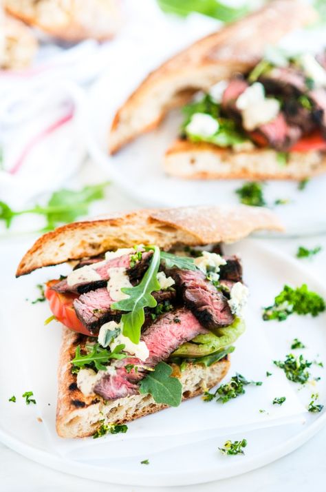 Grilled Balsamic Steak Sandwiches - The ultimate summer sandwich recipe with balsamic marinated steak, fresh heirloom tomatoes, arugula, and homemade gremolata between a delicious grilled baguette. |aberdeenskitchen.com #steak #balsamic #sumemr #grilled #sandwich #baguette #recipe #gremolata #grilling Balsamic Steak, Steak Sandwich Recipes, Homemade Mustard, Grill Sandwich, Steak Sandwiches, Pizza Fritta, Best Sandwich Recipes, Summer Sandwiches, Brunch Buffet