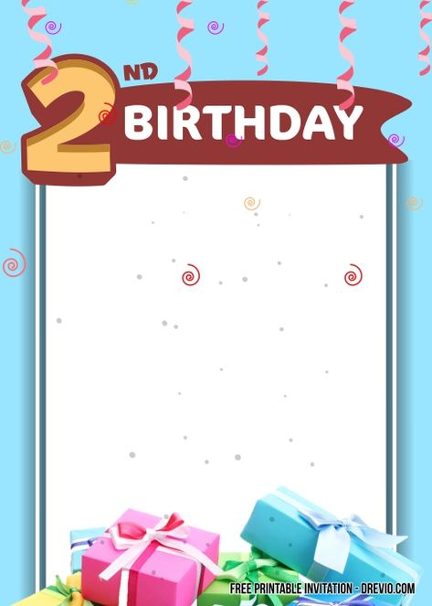 Free FREE Printable 2nd Birthday Invitation Templates Free Printable Birthday Invitations, Happy Birthday Template, Free Printable Invitations, 2nd Birthday Invitations, Make Your Own Card, Free Invitation Templates, Create Invitations, Birthday Template, Printable Birthday Invitations