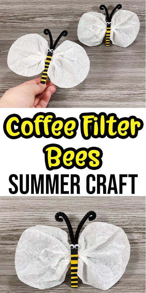 Looking for a cute summer craft? This easy coffee filter bumble bee is perfect for kids to make at home or school. You can create this coffee filter and clothespin bee craft in about 30 minutes with your kids. It uses a few basic craft supplies and easy to follow instructions. Bee Activities For Kids, August Crafts, Bumble Bee Craft, Bee Crafts For Kids, Bee Activities, Yellow Crafts, Bee Classroom, Coffee Filter Crafts, Easy Coffee