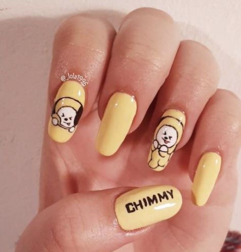 Army Nails, K Pop Nails, Yellow Nail, Korean Nail Art, Korean Nails, Nail Swag, Kawaii Nails, Bts Merch, Cute Nail Art