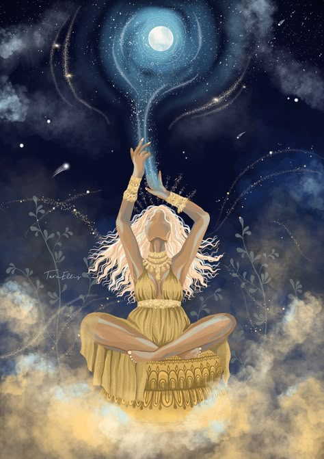 Magic Woman, Magical Women, Yoga Illustration, Art Magic, Magic Women, Golden Goddess, Spirited Art, Feminine Art, Celestial Art