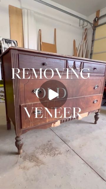 Monica | DIY Enthusiast | My Little Corner on Instagram: "This hack saved me hours and a huge headache when it came to removing this old veneer from this dresser I am flipping! This is just the start of me updating an old beat up dresser! Follow along as I give it life again! #furnitureflip #veneer #furniturefliphack" Victorian Dresser Decor, Removing Veneer From Furniture, How To Restore Old Furniture, Victorian Dresser Makeover, Painting Veneer Furniture, Painting Veneer, Removing Veneer, Diy Furniture Restoration, Restoring Old Furniture