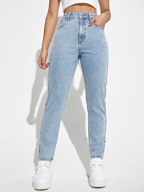 Mom Fit Jeans, Jeans Outfit Women, Mom Jeans Outfit, Jeans Mom, Recycled Denim, Waist Jeans, Light Wash Denim, Washed Jeans, High Jeans