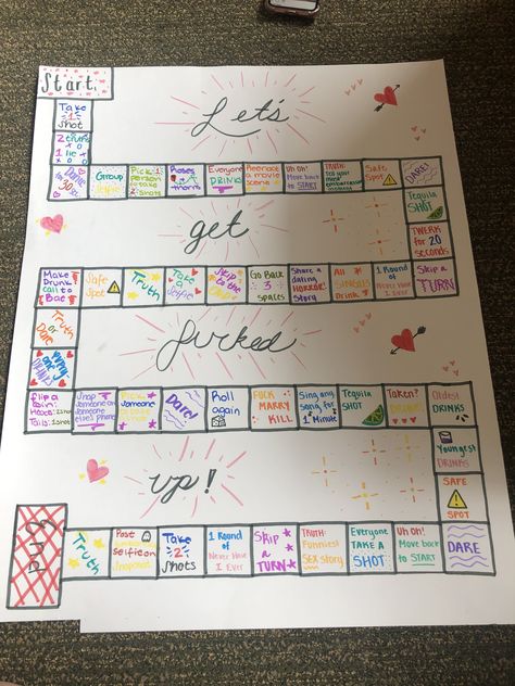 DIY a drinking game for you and your friends Drinking Board Game Diy, Drinking Board Games Diy, Board Game Diy, Drinking Board, Drunk Games, Drinking Board Games, Girls Night Games, Alcohol Games, Diy Party Games