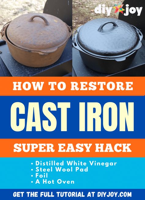 How to Restore Cast Iron Cast Iron Cleaning Rust, Cleaning Rusty Cast Iron, Rusty Cast Iron Skillet, Cleaning Cast Iron Pans, Restore Cast Iron, Iron Cleaner, Pottery Barn Decor, Natural Cleaning Products Diy, Cast Iron Cleaning