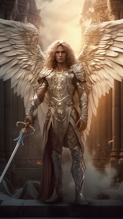 Warrior angel created with AI by Amanda Church Male Angels, Fantasy Angel, Male Angel, Angel Artwork, Baby Blue Aesthetic, Angel Images, Beautiful Angels Pictures, Angel Warrior, Life Guide