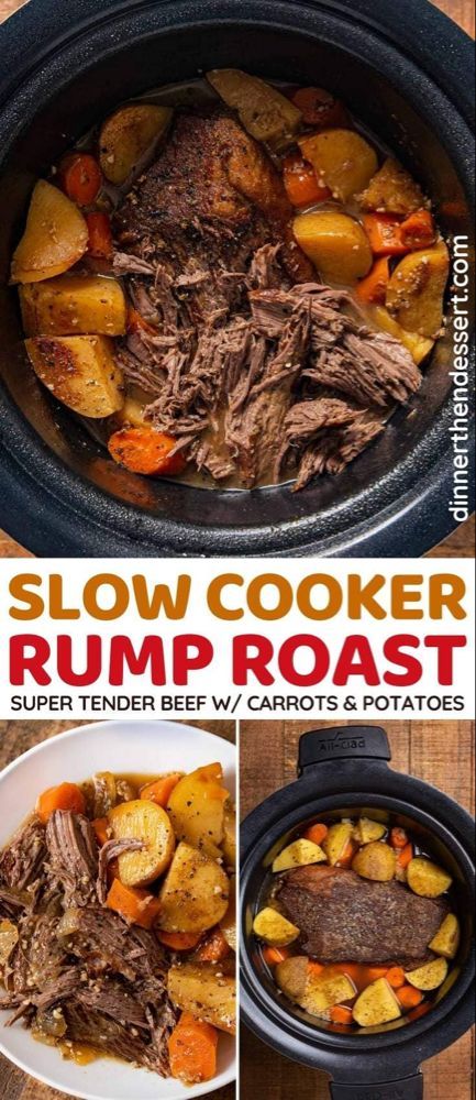 Slow Cooker Rump Roast makes wonderfully tender meat in a rich gravy with veggies (also includes instant pot and oven recipes.) #dinner #slowcooker #crockpot #beef #rumproast #carrots #potatoes #dinnerthendessert Slow Cooker Rump Roast, Crockpot Recipes Beef Tips, Rump Roast Crock Pot Recipes, Crockpot Rump Roast, Roast Beef Crock Pot Recipes, Beef Rump Roast, Rump Roast, Crockpot Roast Recipes, Pot Roast Crock Pot Recipes