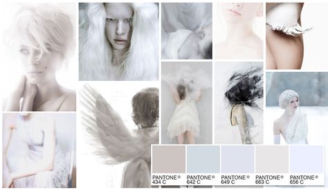 Fallen Angels, White/Grey/Neutral Color Palette with Pantone Swatches Dove Color Palette, Fallen Angels Color Palette, Angel Color Palette, Angel Colour Palette, Fallen Angel Color Palette, Angel Core Color Palette, Angelic Color Palette, Angel Moodboard, Angel Aesthetic Color Palette