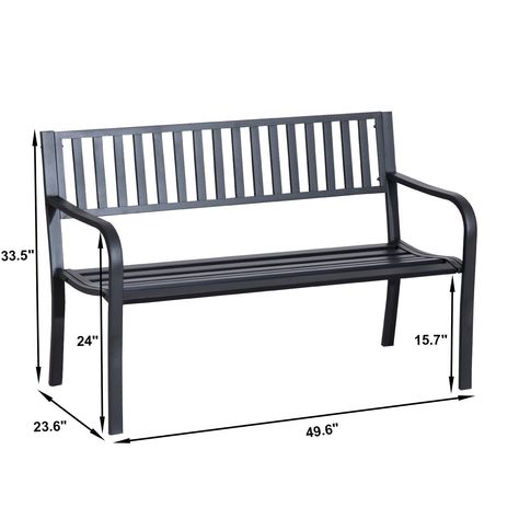 Amazon.com : Outsunny 50" Slatted Steel Decorative Patio Garden Park Bench : Patio, Lawn & Garden Front Porch Bench, Patio Benches, Metal Garden Benches, Porch Bench, Outdoor Garden Bench, Black Bench, Steel Bench, Patio Bench, Metal Bench