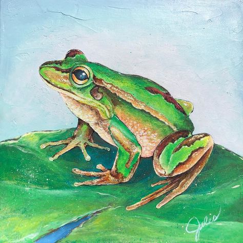 Acrylic Frog, Frog Painting, Frog House, Gold Leaf Art, Wildlife Paintings, Frog Art, Animals Artwork, Color Pencil Art, Amphibians