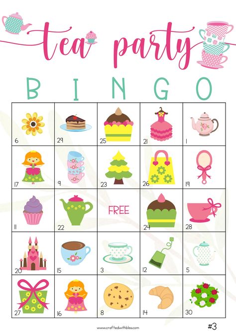 50 Tea Party Bingo Cards (5x5) – CraftedwithBliss Toddler Tea Party Birthday, Tea Party Bingo, Church Ladies Tea Party, Toddler Tea Party, Tea Party Games, Tea Cup Party, Tea Party Theme, Tea Party Food, Golden Birthday