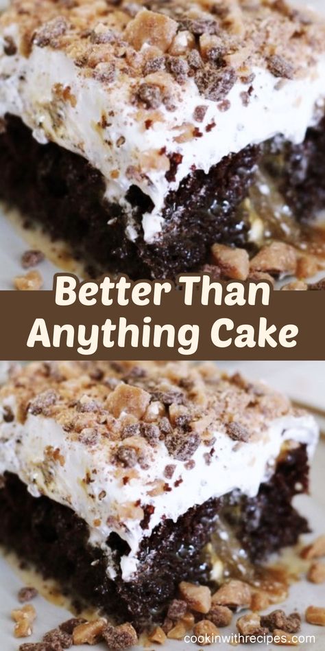 Better Than Anything Cake Recipe - Cooking with Recipes The Best Sheet Cake Recipes, Better Than Everything Cake, Betty Crocker Better Than Almost Anything Cake, 9x13 Desserts Easy, Bunco Cake Ideas, Yummy Easy Cake Recipes, Chocolate Poke Cakes Recipes, Better Than Anything Cake Recipe, Easy Summer Desserts Cake Mixes