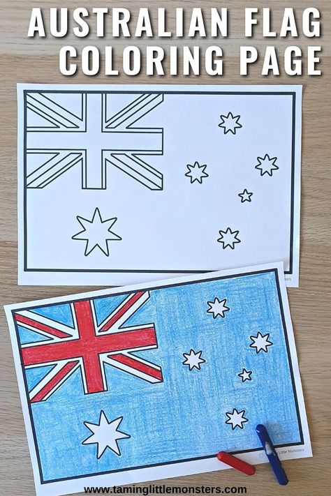 Free Australian Flag Coloring Page for Kids. This free printable is perfect for celebrating Australia Day with toddlers, preschoolers and kindergarteners. #australia #artsandcrafts #freeprintables #toddler #preschool #kindergarten Australia Unit Study For Kids, Australia Activities For Kids, Australia Crafts For Kids, Australia Preschool, Australia Day Craft Preschool, Australia Activities, Australia For Kids, Australia Crafts, Printable Craft Templates