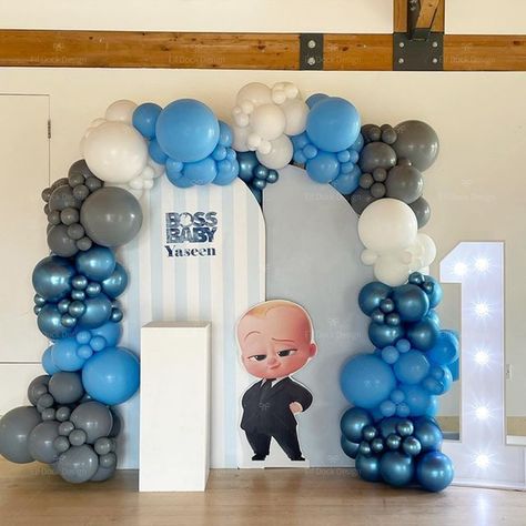 Baby Boss Decoration Ideas, Baby Boss Birthday Party Theme, Boss Baby Birthday Theme, Boss Baby Birthday Party Boy, Boss Baby Baby Shower, Blue Balloon Garland, Boss Birthday, Baby Boss