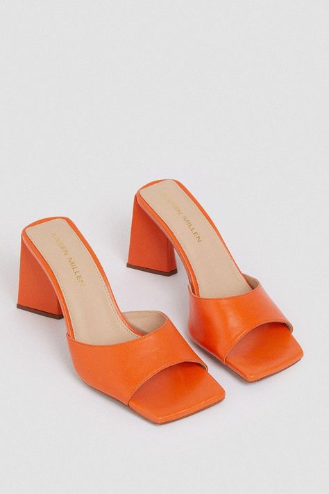 Orange High Heels, Bright Heels, Trending Heels, Tie Heels, Orange Kittens, Orange Heels, Ladies Clothes Fashion, Heeled Mule, Prom Heels