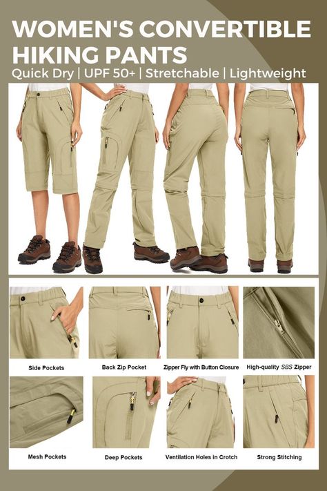 Khaki Hiking Pants Outfit, Safari Pants Women, Safari Clothing For Women, Hiking Pants Outfit, Womens Hiking Pants, Safari Clothes, Best Hiking Pants For Women, Zip Off Pants, Outdoor Outfits