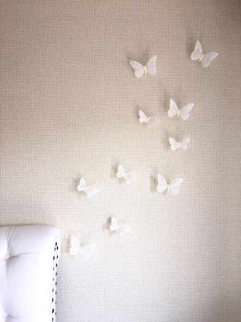 Potterybarn Kids Wall Butterflies Nursery With Butterflies, Nursery Butterfly Wall Decor, Girly Nursery Ideas Butterfly, Butterfly Themed Nursery Girl, Toddler Butterfly Room, Baby Girl Nursery Butterflies, Butterfly Toddler Room, Butterfly Theme Nursery, Butterfly Nursery Ideas