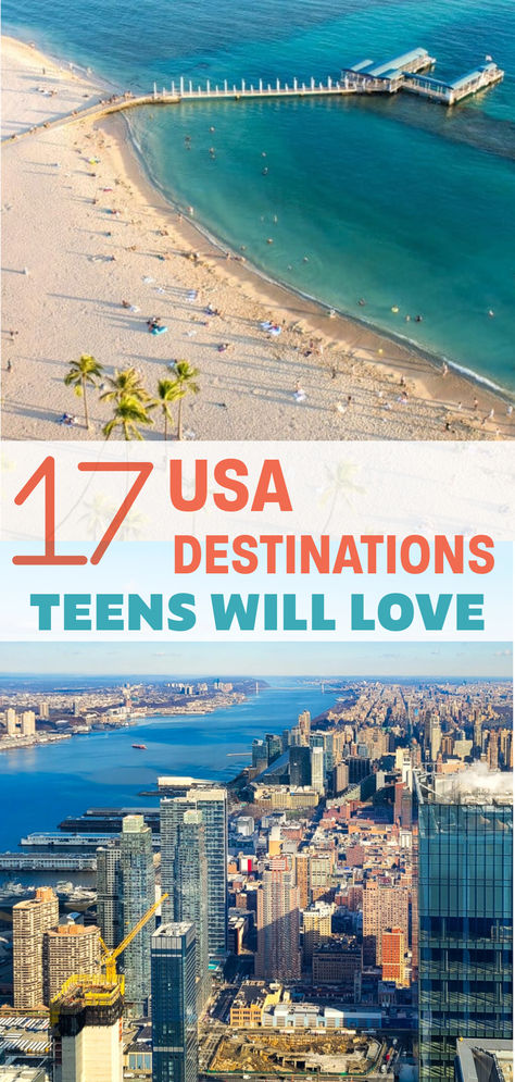 We know it can be hard to find a vacation destination in the U.S. that has something to offer teenagers. It’s easy to find activities and attractions that cater to kids and adults, but what about those adolescents who are looking for mature things to do and take part in age-appropriate cultural experiences?  Over the last few years, we’ve been traveling all over the USA to find destinations that our two teen daughters love – and there have been many places that they adored! Teen Vacation Ideas, Best Family Vacations With Teens, Us Family Vacations, Teen Vacation, Daughters Love, Best Summer Vacations, Usa Destinations, Best Vacation Destinations, Vacation Locations