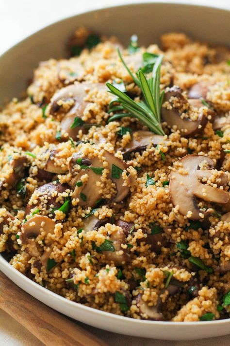 Cremini Mushroom Recipes, Winter Couscous, Mushrooms Thanksgiving, Mediterranean Board, Wholefoods Recipes, Herb Couscous, Thanksgiving Recipes Side Dishes Veggies, Thanksgiving Food Sides, Thanksgiving Side Dish