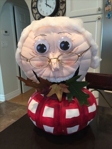 Storybook pumpkin, old lady, there was an old lady that swallowed some leaves, pumpkin decor There Was An Old Lady Pumpkin, Old Lady Pumpkin Ideas, Storybook Pumpkin Ideas For Boys, Old Lady Pumpkin, Storybook Pumpkin Ideas, Pumpkin Book Characters Ideas, Old Lady Halloween, Storybook Pumpkin, Book Pumpkins