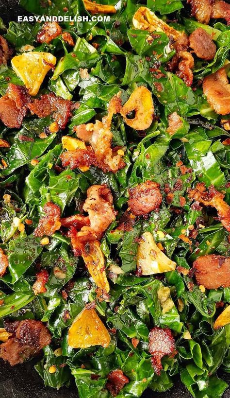 Fried Collard Greens, Burgers Vegetarian, Collard Greens Salad, Sauteed Collard Greens, Collard Greens With Bacon, Cooking Japanese, Coconut Recipe, Collard Greens Recipe, Vegetarian Barbecue