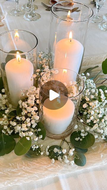 Flawless Functions on Instagram: "Candle Centerpieces are a great way to save money will still looking lux and elegant.   #wedding #weddingcenterpiece #candlecenterpiece #diywedding #diyweddingdecor #elegantwedding #classicwedding #bride #bridal #weddinginspiration #weddingdecor #weddingtrends #weddingideas" Greenery And Floating Candle Centerpiece, Candle Tablescapes Wedding, Wedding Reception Centerpieces Candles, Wedding Candle Centerpieces, Candle Tablescapes, Wedding Couple Table, Floating Candle Centerpieces Wedding, Wyoming Wedding, Floating Candle Centerpieces