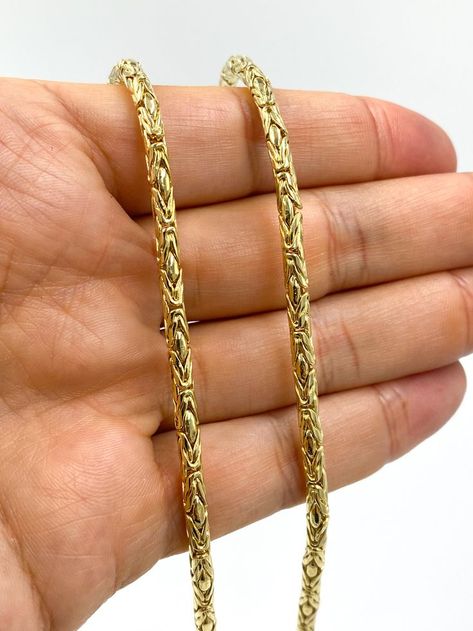 14k Yellow Gold Round Byzantine Chain Necklace 3.5mm Real Gold Byzantine Necklace Chain . . . #byzantinechain #goldbyzantinechain #koningsketting #koningskettingchain #goldchains #greatgiftideas #mensbyzantinechain #menschain Byzantine Jewelry, Byzantine Necklace, Byzantine Chain, Silversmith Jewellery, Mens Gold Bracelets, Chains For Men, Necklace Chain, Chains Jewelry, Real Gold